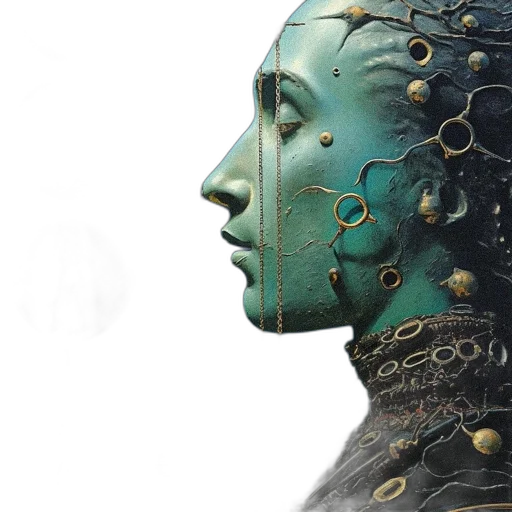 robot, face, mask, crown, concept art, photorealistic, cyberpunk, 3d render transparent PNG cut-out