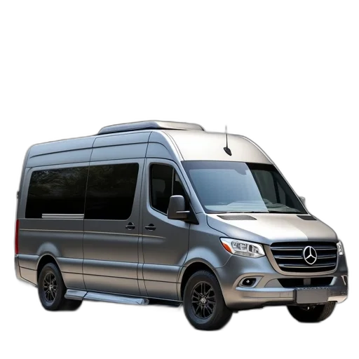 3d render, photorealistic, modern, grey, van, sleek, design, prominent transparent PNG cut-out