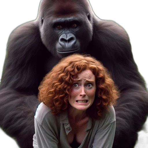 animal, creature, photorealistic, concept art, forest, fire, woman, gorilla transparent PNG cut-out