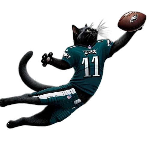 concept art, black, cat, dressed, philadelphia, eagles, jersey, leaps transparent PNG cut-out