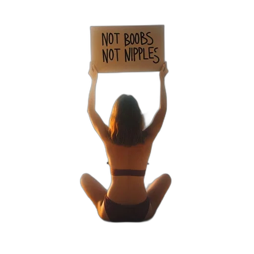 woman, her, hair, tied, back, holds, protest, sign transparent PNG cut-out