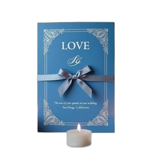 blue, invitation, card, decorative, border, ribbon, tied, across transparent PNG cut-out