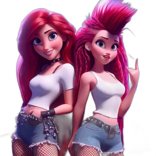 3d render, concept art, cartoon, photorealistic, two, animated, females, stand transparent PNG cut-out