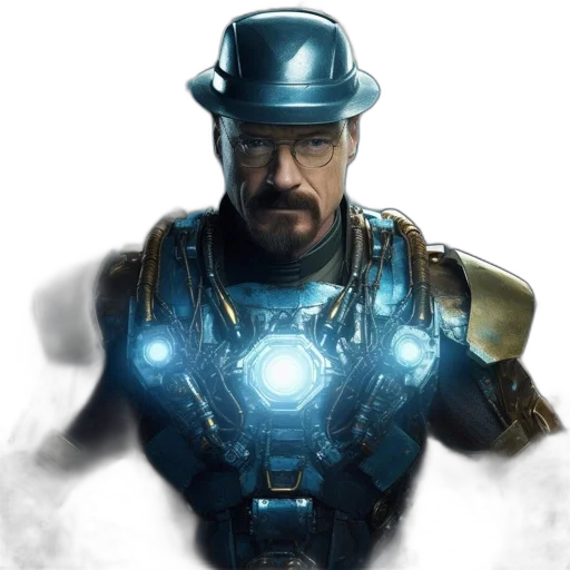 robot, hat, face, staff, concept art, comic book art, cyberpunk, 3d render transparent PNG cut-out