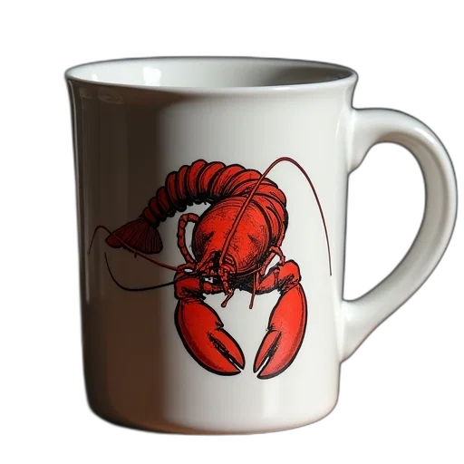 food, photorealistic, 3d render, concept art, lobster, coffee, mug, featuring transparent PNG cut-out