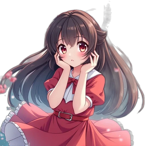 dress, staff, flower, hair, anime, pixel art, cartoon, concept art transparent PNG cut-out