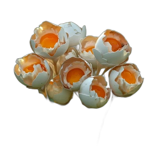 jewelry, crown, flower, food, 3d render, photorealistic, eggshells, arranged transparent PNG cut-out