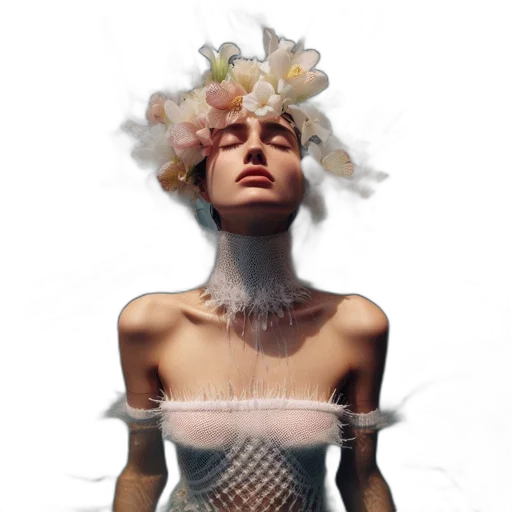 dress, crown, flower, jewelry, photorealistic, concept art, fantasy art, 3d render transparent PNG cut-out