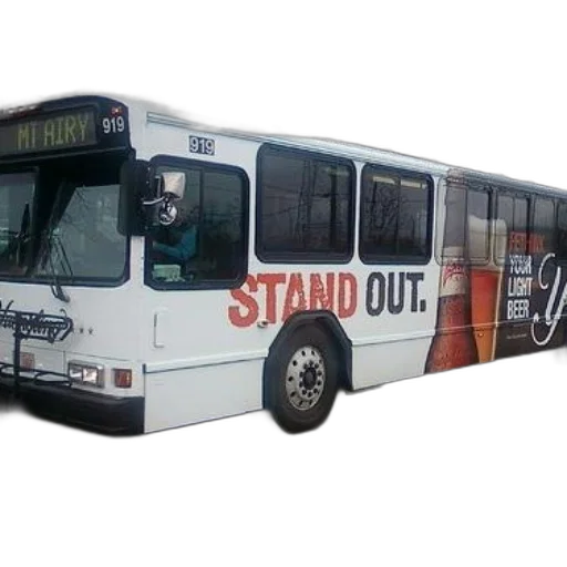 staff, white, bus, words, stand, out, advertisement, light transparent PNG cut-out