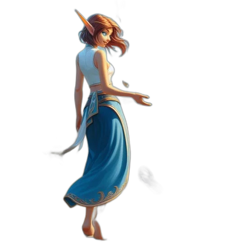 dress, staff, jewelry, concept art, fantasy art, 3d render, pixel art, blue transparent PNG cut-out