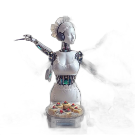 robot, food, jewelry, staff, 3d render, concept art, futuristic, kitchen transparent PNG cut-out