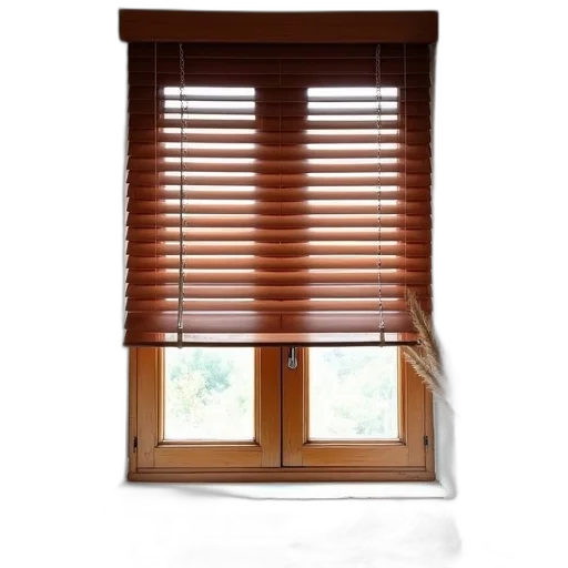 furniture, 3d render, brown, wooden, window, frame, set, blinds transparent PNG cut-out