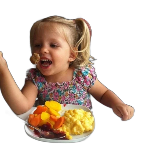 food, young, girl, pigtails, eating, plate, restaurant transparent PNG cut-out
