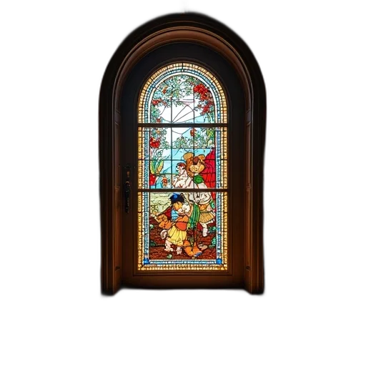furniture, 3d render, stained, glass, door, children, room, disney transparent PNG cut-out