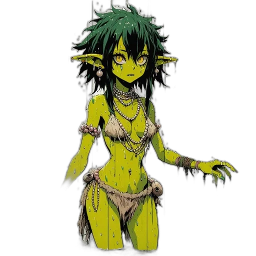 creature, mask, fantasy art, concept art, pixel art, comic book art, green, elf-like transparent PNG cut-out
