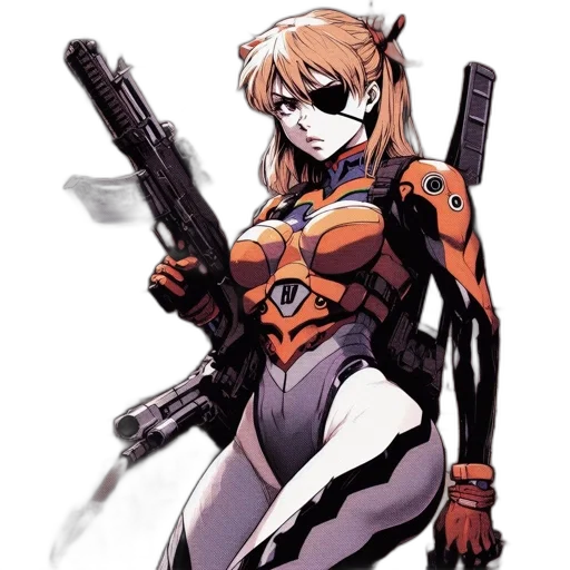 weapon, robot, comic book art, concept art, anime, cyberpunk, animated, woman transparent PNG cut-out