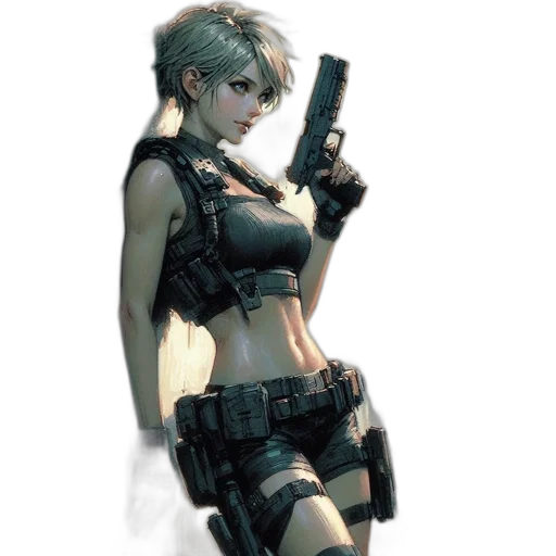 weapon, cyberpunk, concept art, pixel art, comic book art, green, young, blonde transparent PNG cut-out
