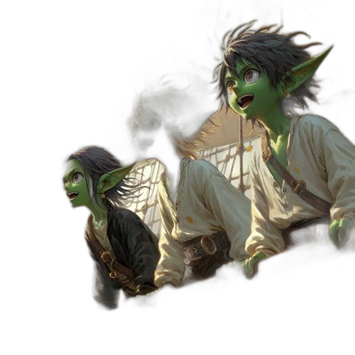 concept art, fantasy art, pixel art, comic book art, fog, green, three, green-skinned transparent PNG cut-out