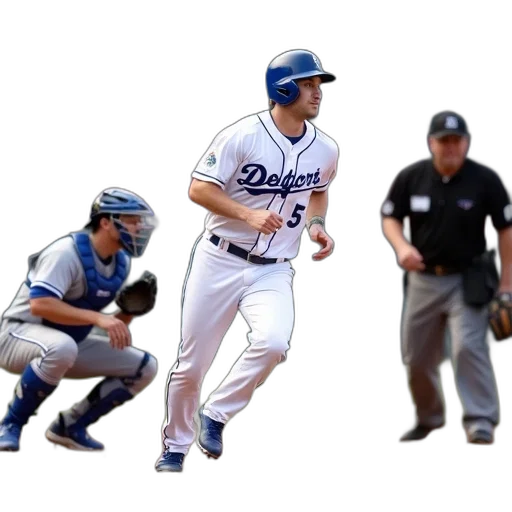 baseball, player, white, blue, uniform, number, running, field transparent PNG cut-out