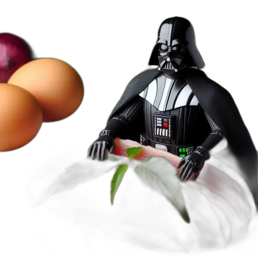 food, photorealistic, 3d render, darth, vader, toy, figure, sits transparent PNG cut-out