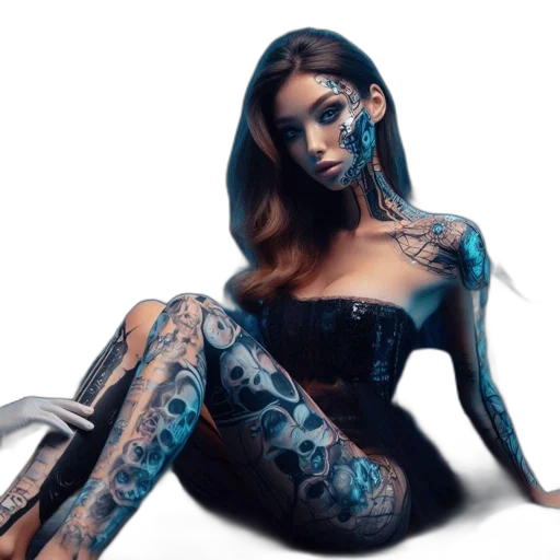 dress, mask, fantasy art, photorealistic, concept art, cyberpunk, blue, dark transparent PNG cut-out