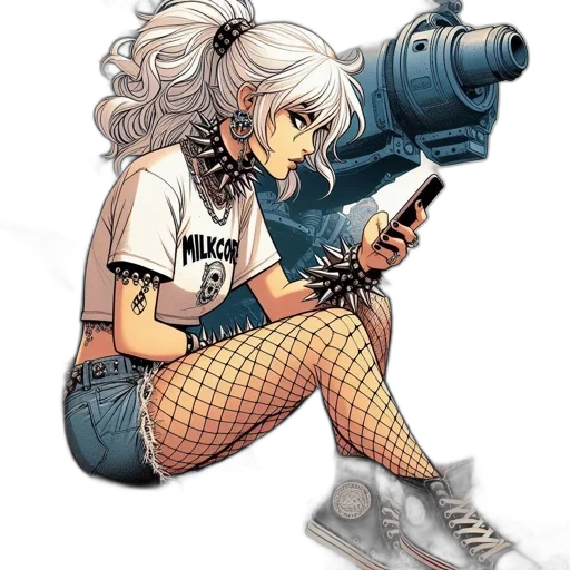 weapon, robot, staff, comic book art, cartoon, anime, concept art, monochrome transparent PNG cut-out