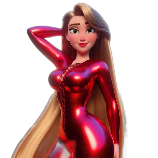 dress, hair, robot, 3d render, cartoon, concept art, comic book art, red transparent PNG cut-out