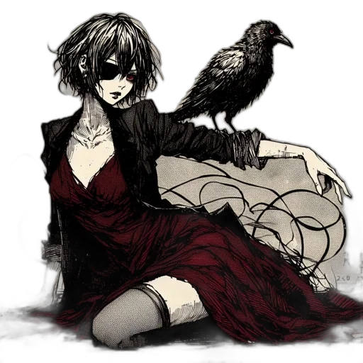 dress, animal, fantasy art, concept art, comic book art, pixel art, dark, monochrome transparent PNG cut-out