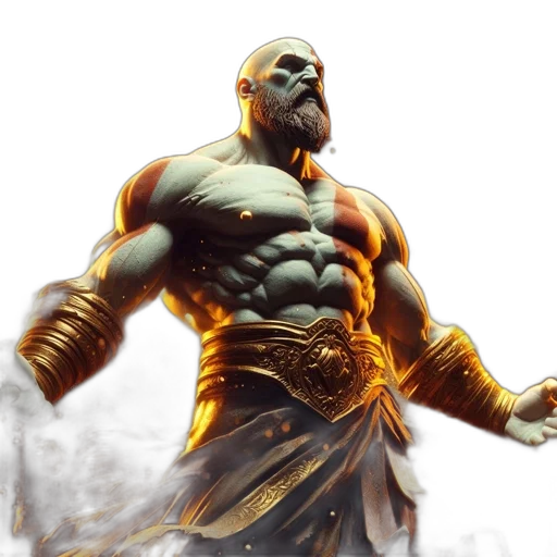 concept art, fantasy art, 3d render, comic book art, golden, muscular, bearded, man transparent PNG cut-out