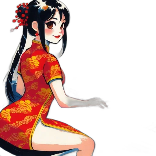 dress, concept art, anime, pixel art, fantasy art, red, animated, woman transparent PNG cut-out
