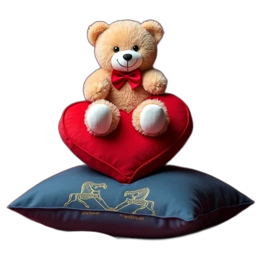 furniture, plush, teddy, bear, red, bow, tie, heart-shaped transparent PNG cut-out