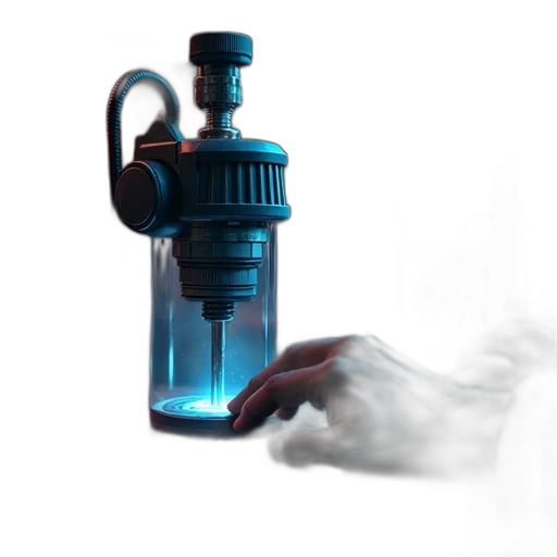 bottle, weapon, staff, robot, 3d render, concept art, photorealistic, fire transparent PNG cut-out