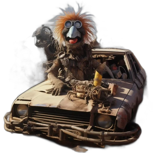 car, animal, concept art, photorealistic, fantasy art, image, post-apocalyptic, scene transparent PNG cut-out