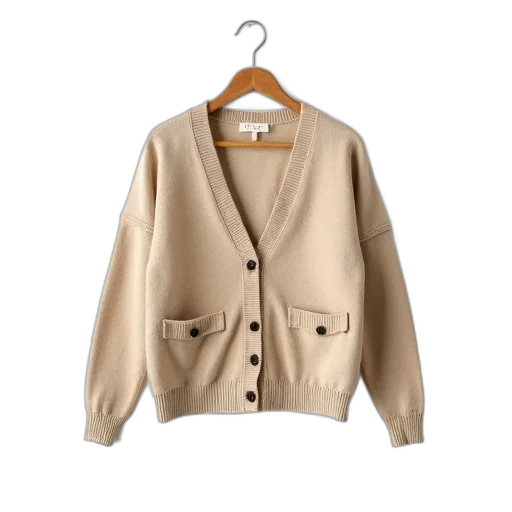 jacket, earth tones, golden, beige, knitted, cardigan, button, front transparent PNG cut-out