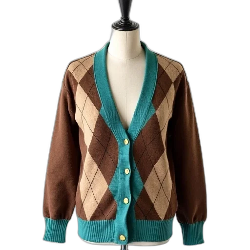jacket, earth tones, brown, beige, patterned, cardigan, teal, collar transparent PNG cut-out