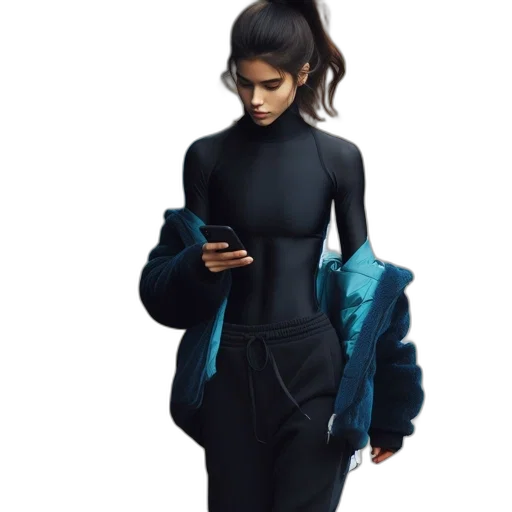 jacket, dress, cyberpunk, concept art, fantasy art, comic book art, dark, blue transparent PNG cut-out