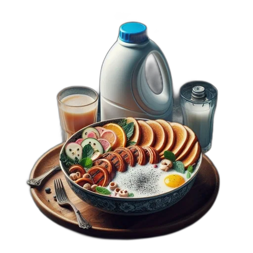 food, robot, photorealistic, concept art, 3d render, oil painting, breakfast, setting transparent PNG cut-out
