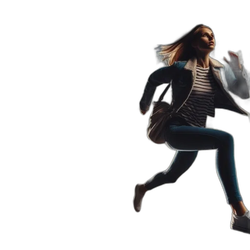 jacket, shoes, concept art, 3d render, photorealistic, night, woman, runs transparent PNG cut-out