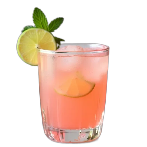 food, 3d render, photorealistic, neon, glass, pink, lemonade, lime transparent PNG cut-out
