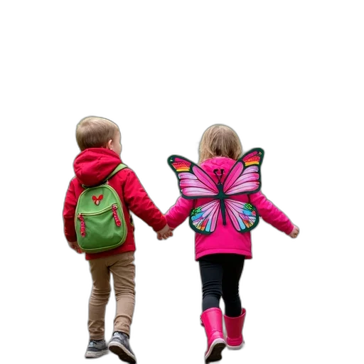 jacket, shoes, umbrella, 3d render, photorealistic, concept art, two, children transparent PNG cut-out