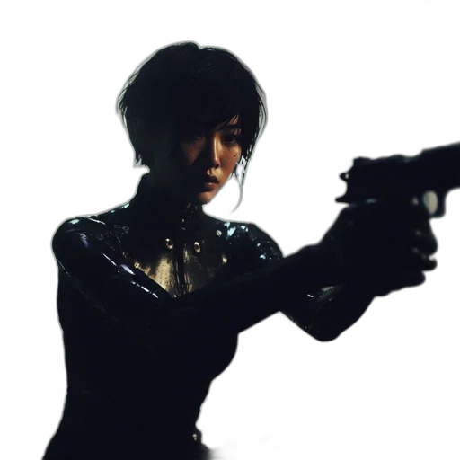 weapon, staff, robot, cyberpunk, concept art, comic book art, photorealistic, woman transparent PNG cut-out