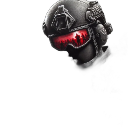 mask, robot, face, weapon, concept art, pixel art, cyberpunk, 3d render transparent PNG cut-out