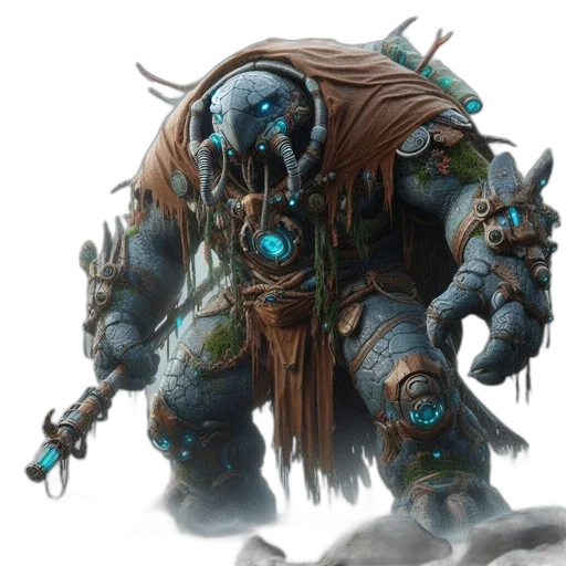creature, robot, concept art, fantasy art, stone, giant, glowing, circuits transparent PNG cut-out