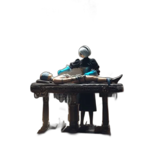 robot, furniture, mask, staff, 3d render, concept art, cyberpunk, vaporwave transparent PNG cut-out