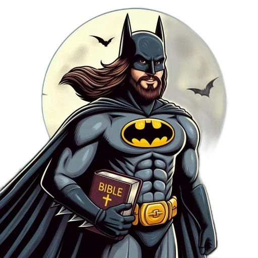 comic book art, cartoon, concept art, superhero, artwork, combines, batman, jesus transparent PNG cut-out