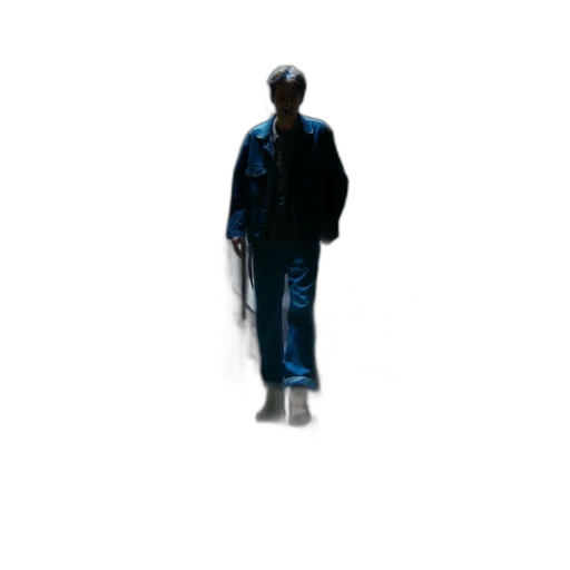 jacket, staff, robot, creature, 3d render, pixel art, concept art, vaporwave transparent PNG cut-out