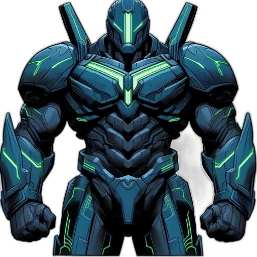 robot, weapon, concept art, 3d render, comic book art, fantasy art, green, blue transparent PNG cut-out