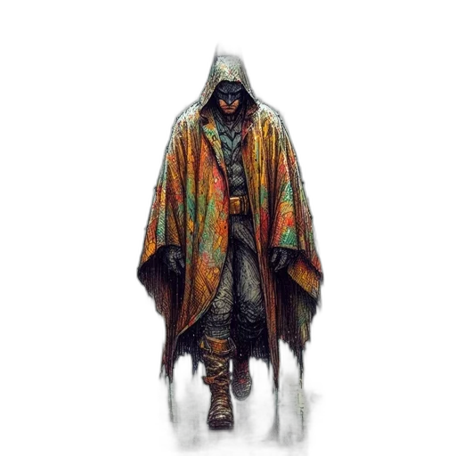 jacket, staff, weapon, mask, concept art, fantasy art, cyberpunk, watercolor transparent PNG cut-out
