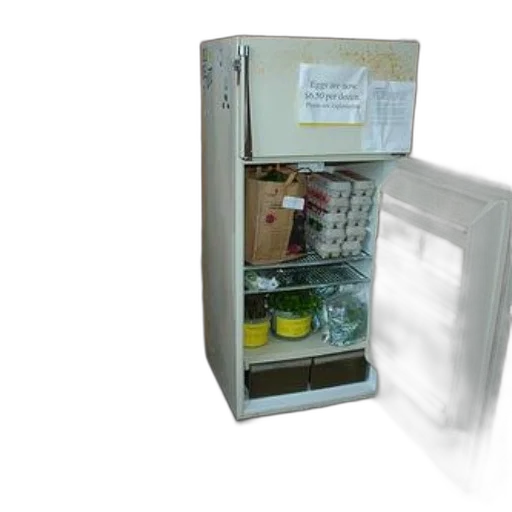 food, furniture, 3d render, open, refrigerator, filled, items, including transparent PNG cut-out