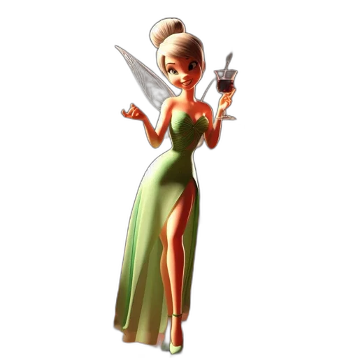 dress, staff, concept art, 3d render, cartoon, tinker, bell, stands transparent PNG cut-out